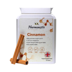 Pharmanostix Naturals Cinnamon 2000mg - 60 Tablets | Support balanced blood sugar levels, Control Weight & Metabolism