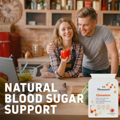 cinnamon tablet package with couple standing behind table