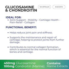 G&G Glucosamine & Chondroitin with Vitamin C – 120 Capsules | Joint Support Supplement, Supports Cartilage, Mobility & Flexibility, High Strength Formula, Immune Support