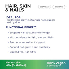 G&G Hair, Skin & Nails Vitamins - 120 Vegan Capsules | With Essential Vitamins & Minerals