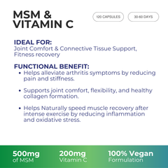 G&G MSM & Vitamin C – 120 Capsules | Joint & Skin Support Blend, Anti-Inflammatory & Antioxidant Capsules for Joint Health, Collagen Production & Muscle Recovery