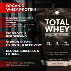 TOTAL WHEY Organic Protein Powder Chocolate Flavor - 500g | Pre-workout fuel and post-workout muscle building, recovery and strength