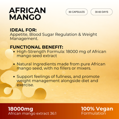 Pharmanostix African Mango Extract 18000mg - 60 Vegan Capsules | High Strength Weight Management Support – Metabolism Booster & Appetite Control