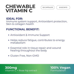 G&G Chewable Vitamin C 300 mg Berry Flavour - 100 Tablets | Vegan, Gluten-Free Antioxidant Tablets for Immune Support, Skin Health & Energy