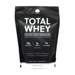 TOTAL WHEY Organic Protein Powder Chocolate Flavor - 500g | Pre-workout fuel and post-workout muscle building, recovery and strength
